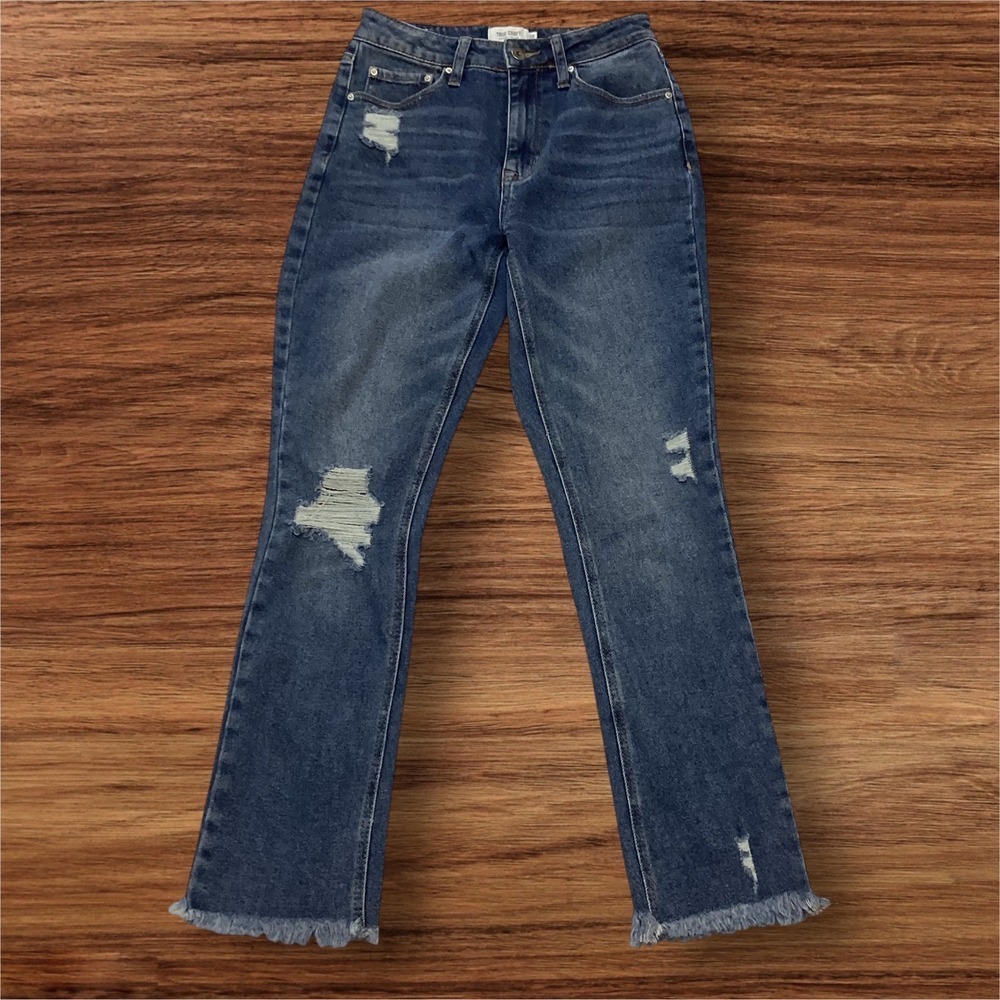 True Craft High Rise Slim Crop Jeans Women's 5R Distressed Frayed Hem